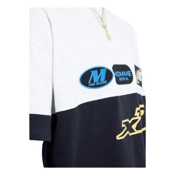 Boohoo Man Oversized Multi Badge Moto Graphic Tee M - Picture 3 of 9